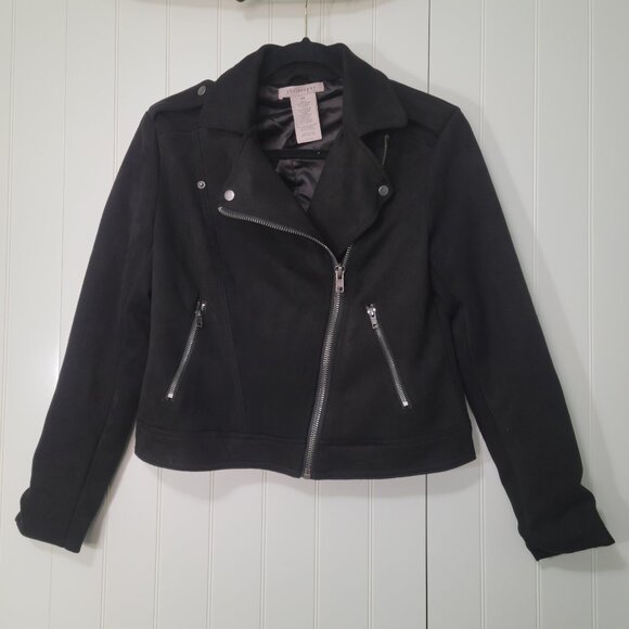 Philosophy Grunge Glam Rock Faux Suede Full Zip Asymmetrical Moto Biker Jacket - Picture 2 of 11